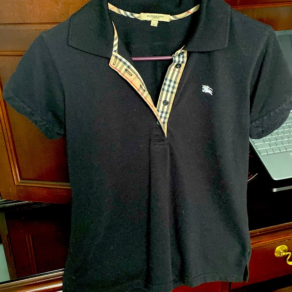 Burberry London size L black polo qtr button neck 100% cotton